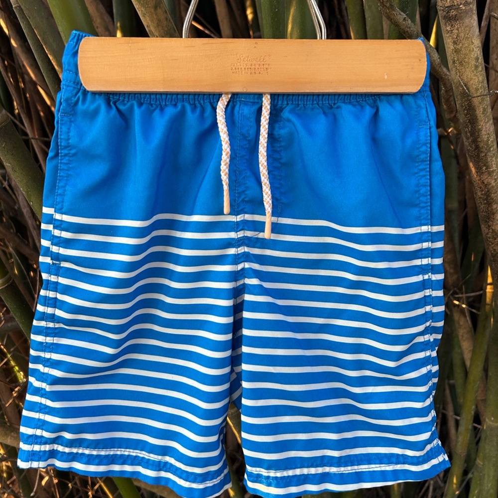 Blue and White Striped Swim Trunks Shorts